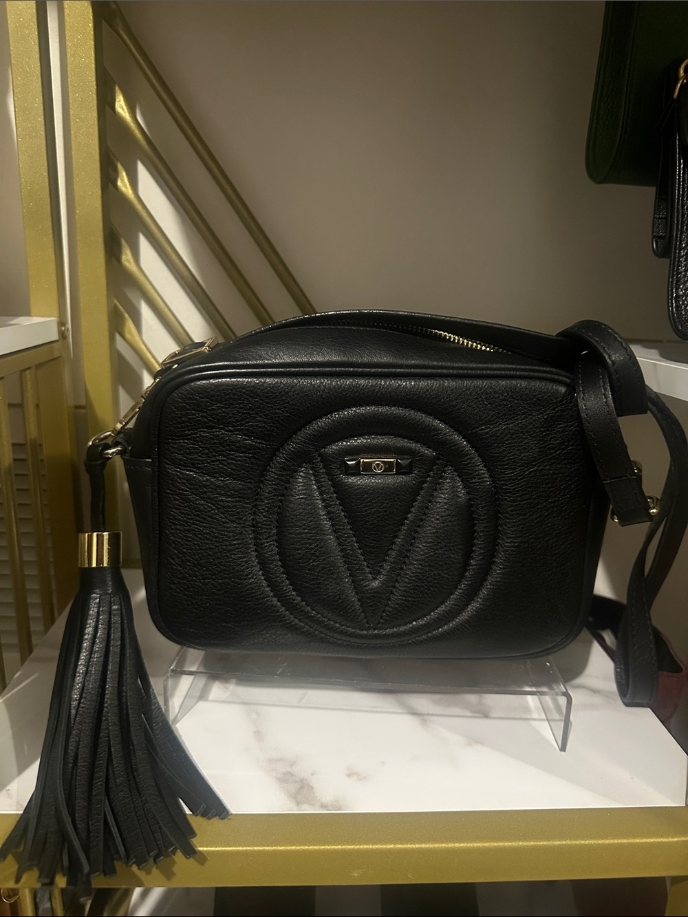Valentino Black Leather Crossbody with Tassel Detail